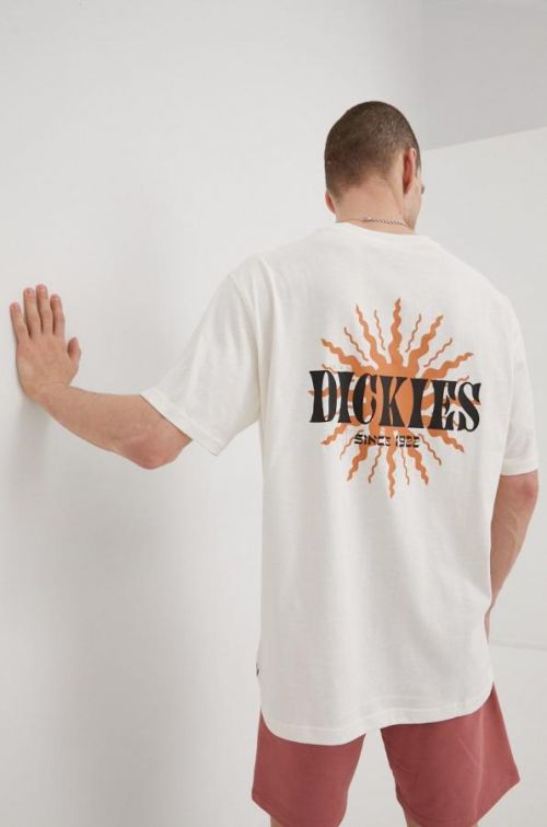 Bavlnené tričko Dickies béžová farba, s potlačou