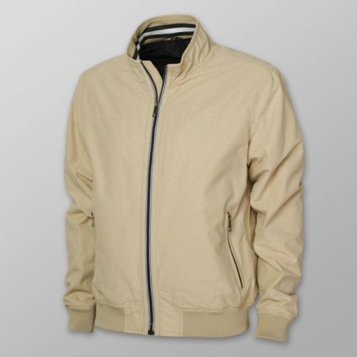 Pánska bunda typu bomber béžová s kontrastnými prvkami 13925