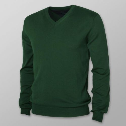 Pánsky sveter tmavozelený výstrih do V 13927