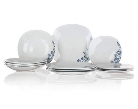 Jedálenský servis (12 dielov) Agnes, biele s kvetinami%