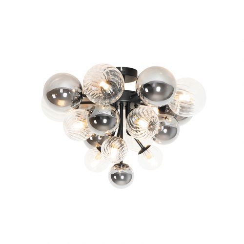 Plafondlamp zwart met smoke en helder glas 10-lichts - Bianca