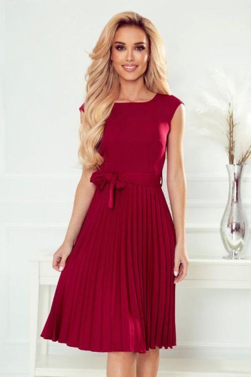 Bordové midi šaty so skladanou sukňou Veľkosť: XS