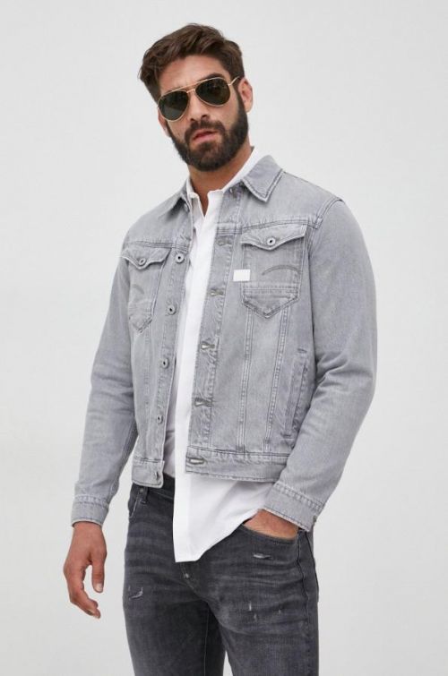 Rifľová bunda G-Star Raw pánska, šedá farba, prechodná,