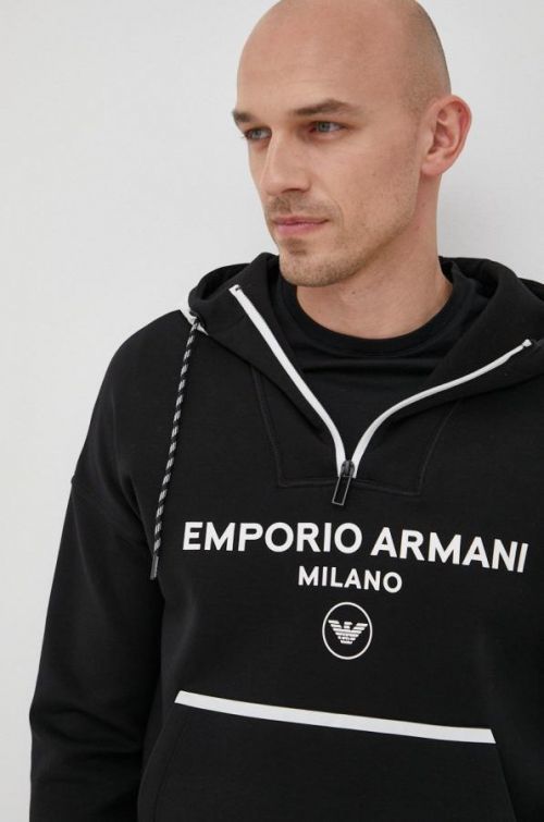 Mikina Emporio Armani pánska, čierna farba, s potlačou