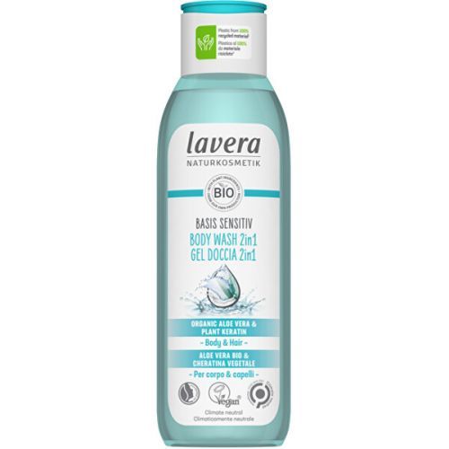 Lavera Sprchový gél na telo a vlasy s neutrálnou prírodnou vôňou pre suchú a citlivú pokožku 2 v 1 Basis sensitiv ( Body Wash) 250 ml