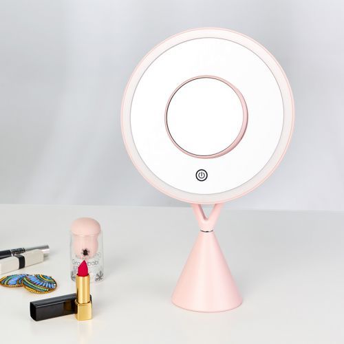Bezdoteku LED kozmetické make-up zrkadlo X okrúhle nabíjacie ružové