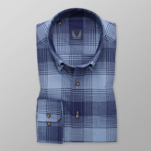 Pánska slim fit košeľa s tmavomodrým károvaným vzorom 13945
