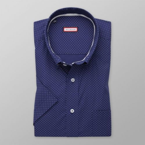 Pánska slim fit košeľa tmavomodrej farby s bodkovaným vzorom 13953