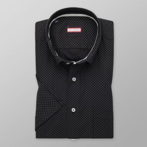 Pánska slim fit košeľa čiernej farby s bodkovaným vzorom 13955