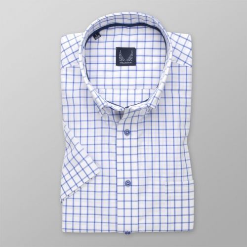 Pánska slim fit košeľa bielej farby s kontrastným károvaným vzorom 13957