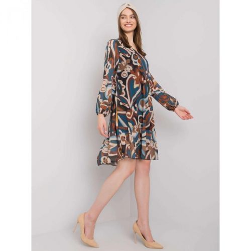Blue and brown dress with a frill from Spoleto