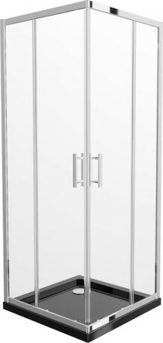 MEXEN/S - Rio štvorcový sprchovací kút 90 x 90 cm, transparent, chróm + vanička so sifónom Flat, čierny 860-090-090-01-00-4070