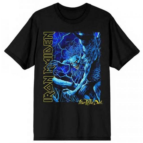 Iron Maiden tričko Fear of the Dark Blue Tone Eddie Vertical Logo Čierna XXL