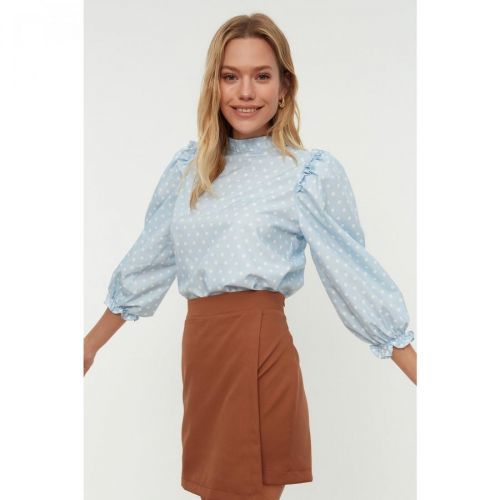 Trendyol Blue Polka Dot Collar Blouse
