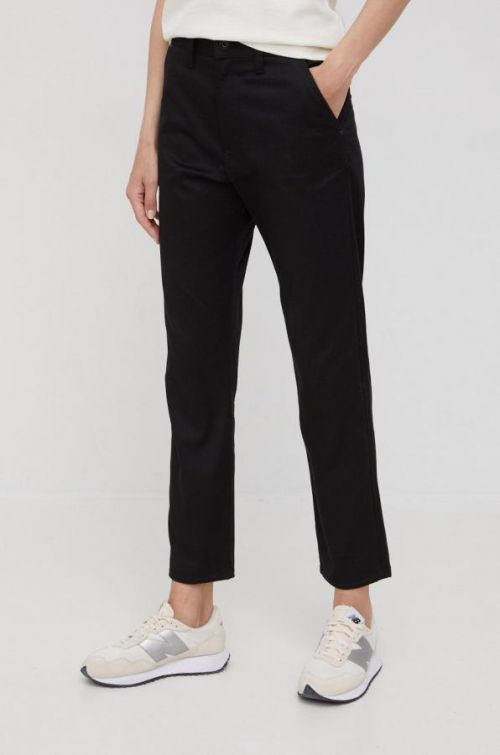 Nohavice G-Star Raw dámske, čierna farba, rovné, vysoký pás