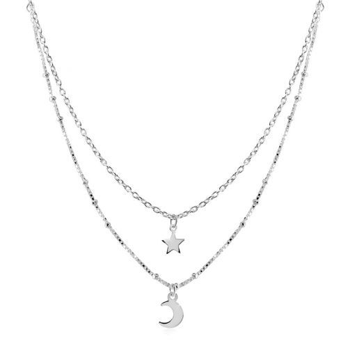 Strieborný 925 náhrdelník - dvojitá retiazka, prívesok hviezdička a polmesiačik