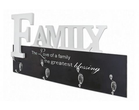 Nástenný vešiakový panel Family, biely/čierny%