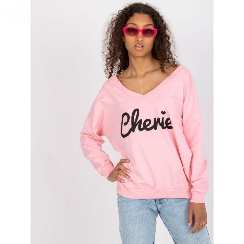 Light pink and black sweatshirt with an oversize print