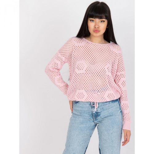 Light pink classic sweater with an openwork RUE PARIS pattern