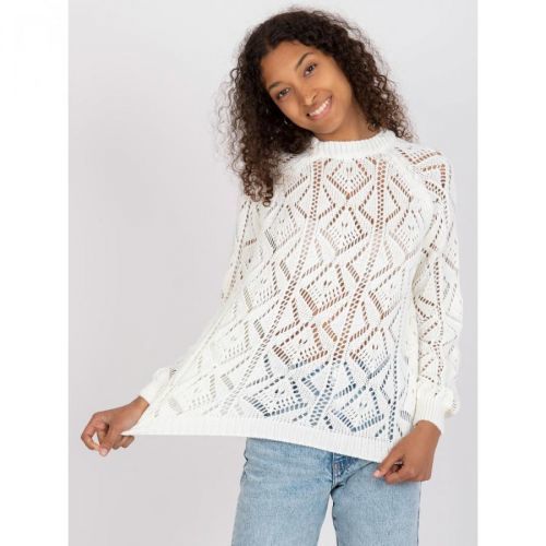 Classic white openwork sweater with a stand-up collar RUE PARIS