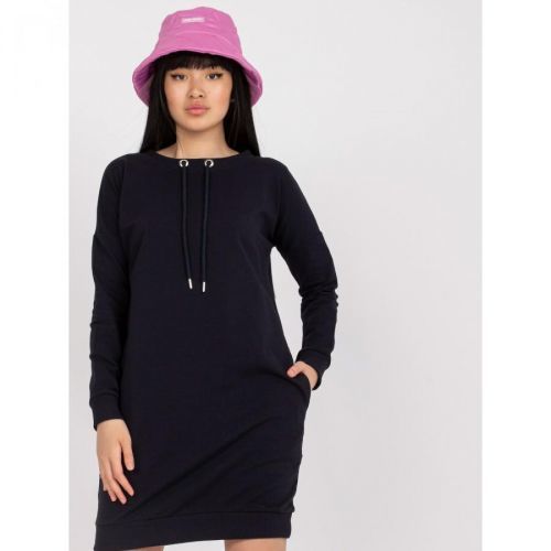 Basic navy blue sweatshirt dress with a round neckline