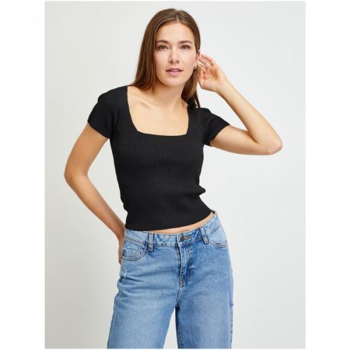 Black Women's Ribbed Cropped T-Shirt Guess - Women