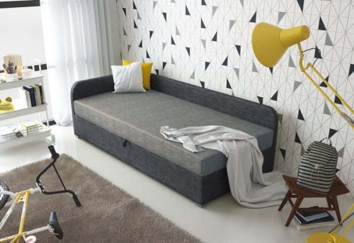 Expedo Čalúnená posteľ QUATTRO + rošt + matrac, 80x200, Sawana21/05, ľavý roh