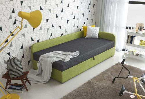 Expedo Čalúnená posteľ QUATTRO + rošt + matrac, 90x200, Sawana05/35, pravý roh