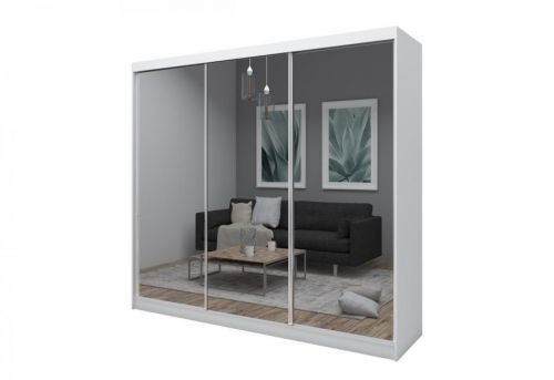 Expedo Skriňa s posuvnými dverami a zrkadlom ROBERTA, 240x216x61, biela