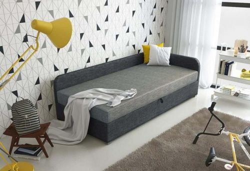 Expedo Čalúnená posteľ QUATTRO + rošt + matrac, 80x200, Sawana21/05, pravý roh