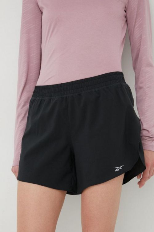 Bežecké šortky Reebok dámske, čierna farba, jednofarebné, stredne vysoký pás