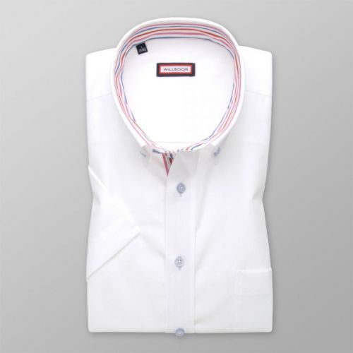 Pánska slim fit košeľa biela s farebnými pruhovanými prvkami 13999