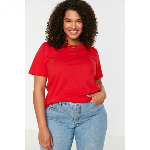 Trendyol Curve Red Rib Knitted T-Shirt