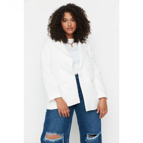 Trendyol Curve White Pocket Detailed Double Closure Woven Blazer Jacket