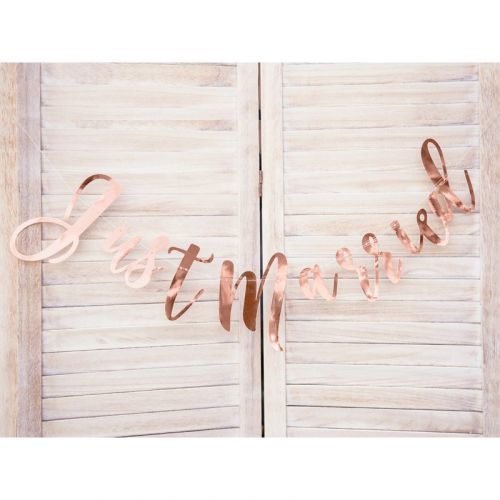 GRL73-019R Party Deco Girlanda - Baner - Just Married, elegant 20x77cm