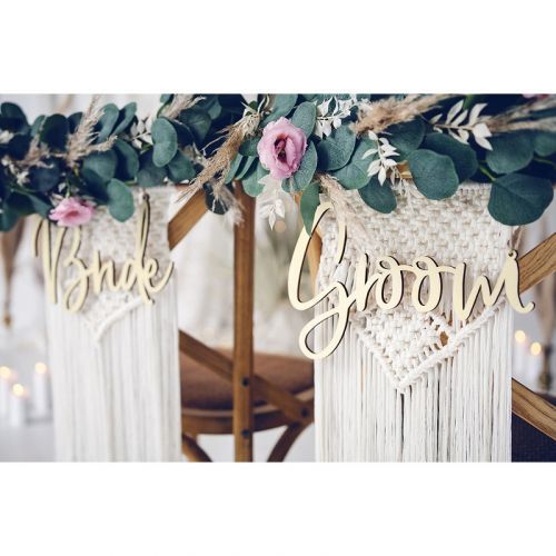ZNK8-100 Party Deco Závesná dekorácia Bride & Groom - prírodné drevo - 2 ks