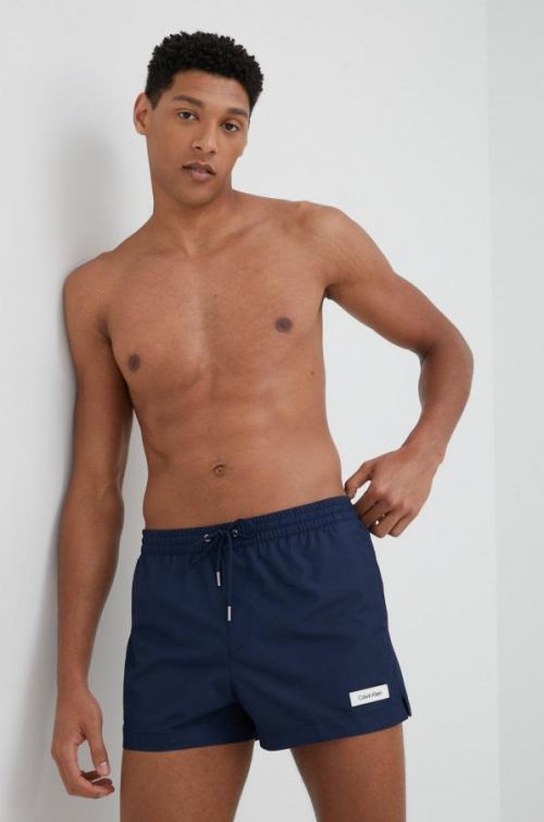 Plavkové šortky Calvin Klein tmavomodrá farba