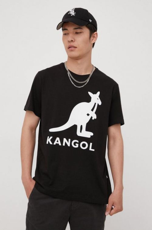 Bavlnené tričko Kangol čierna farba, s potlačou