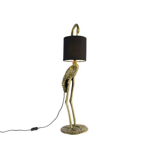 Vintage vloerlamp messing met zwart kap - Reiger