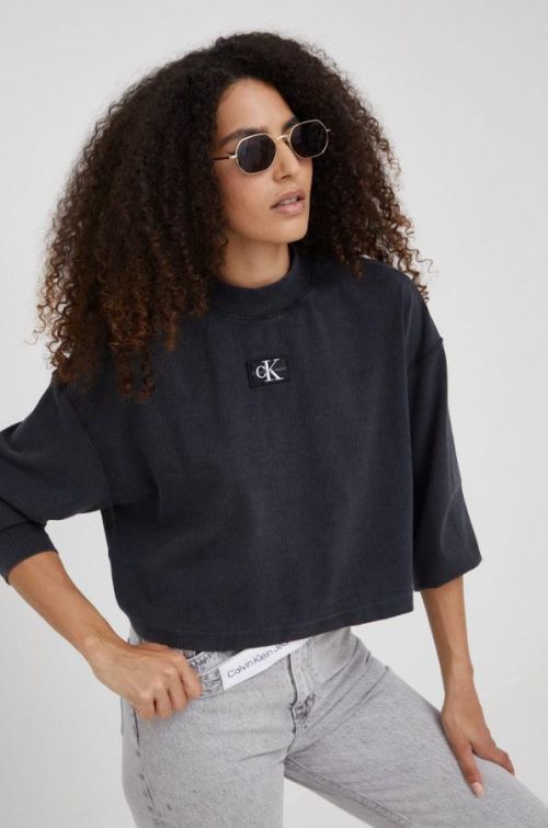 Tričko s dlhým rukávom Calvin Klein Jeans dámsky, čierna farba,