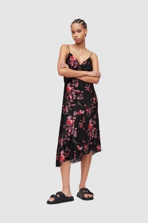 Šaty AllSaints čierna farba, midi, rovný strih