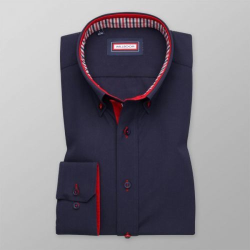Pánska košeľa slim fit tmavo modrá s červenými kontrastnými prvkami 11749