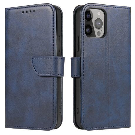 MG Magnet knižkové kožené puzdro na iPhone 13 Pro Max, modré