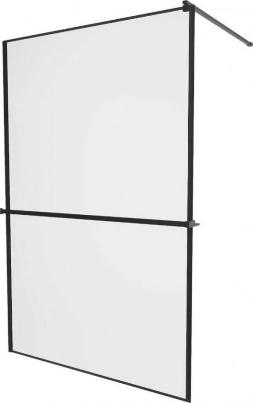 MEXEN/S - KIOTO Sprchová zástena WALK-IN s poličkou a držiakom uterákov 110 x 200 cm, transparent/čierna 8 mm, čierna 800-110-121-70-70