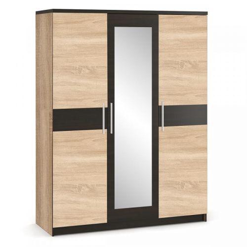 NABBI Verify W-3D trojdverová šatníková skriňa so zrkadlom dub sonoma / wenge