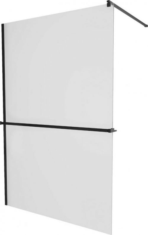 MEXEN/S - KIOTO Sprchová zástena WALK-IN s poličkou a držiakom uterákov 100 x 200 cm, matné sklo 8 mm, čierna 800-100-121-70-30