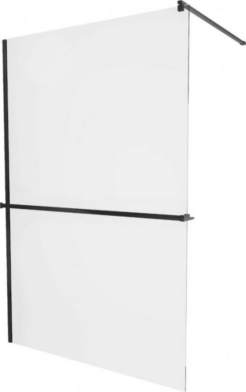 MEXEN/S - KIOTO Sprchová zástena WALK-IN s poličkou a držiakom uterákov 110 x 200 cm, transparent 8 mm, čierna 800-110-121-70-00
