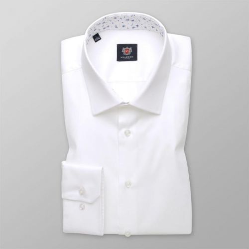Pánska košeľa slim fit biela s kvetinovým vzorom pod golierom 14104