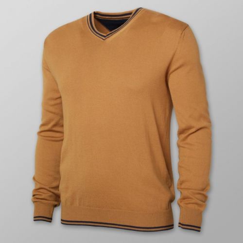 Pánsky sveter hnedej farby s kontrastnými prvkami 14117