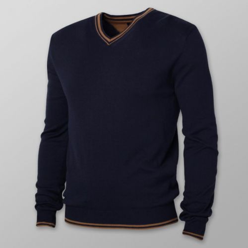 Pánsky sveter tmavomodrý s kontrastnými prvkami 14118